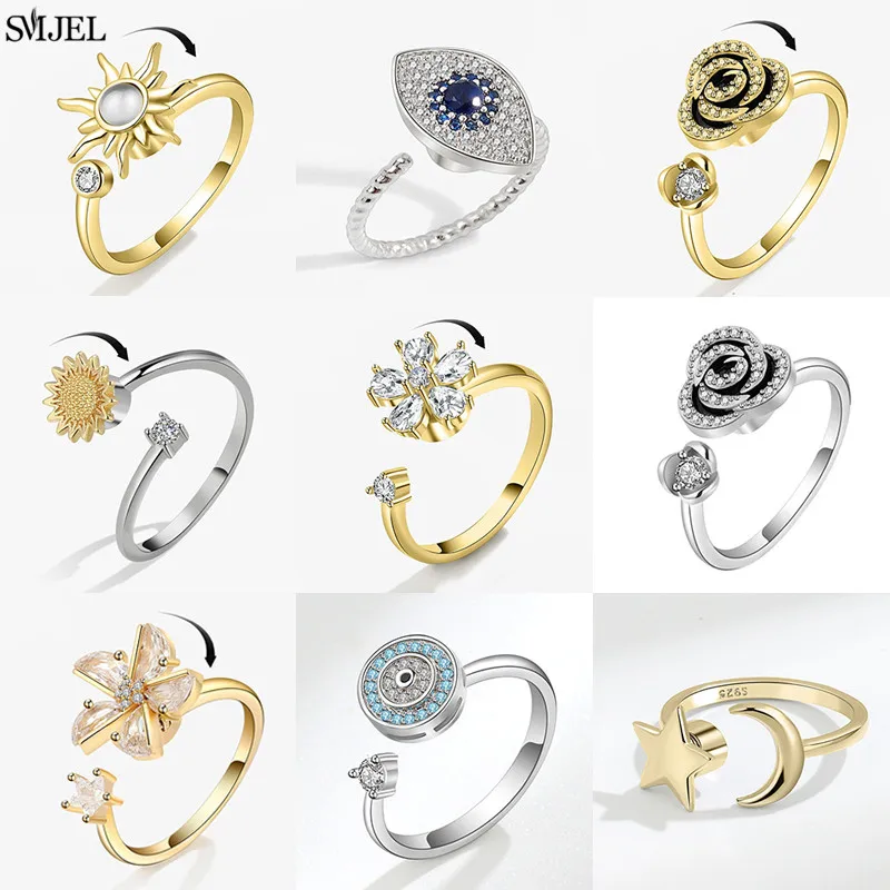 Luxus Kristall Sonne Angst Rotierenden Ring für Frauen Mode Dämon Augen Fidget Spinner Ringe Anti Stress Schmuck Hochzeit Geschenke
