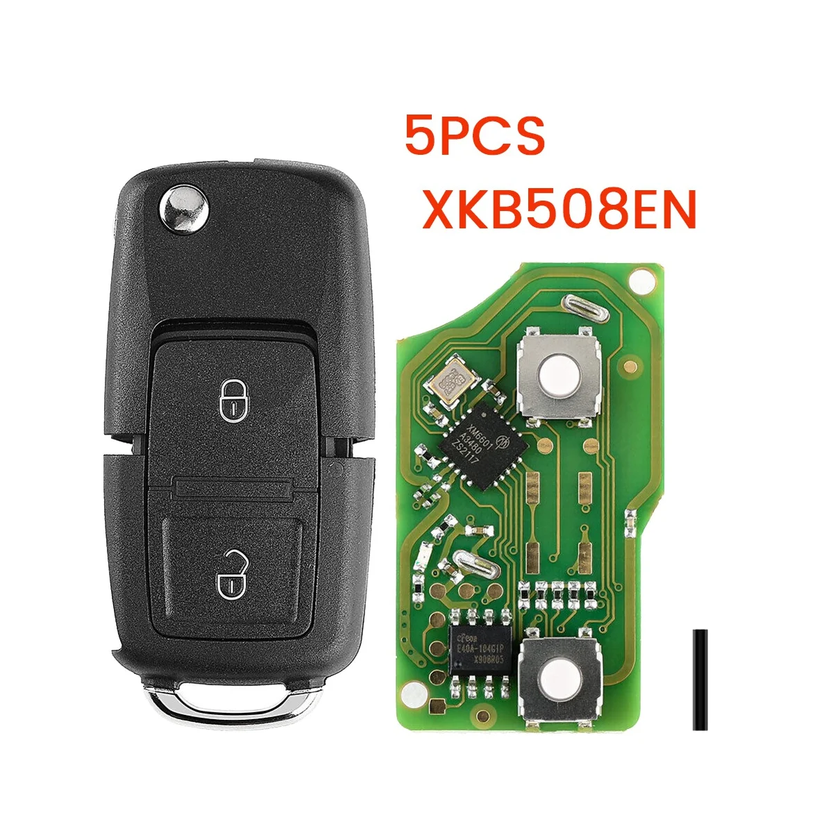 XKB508EN-llave remota Universal de cable, 2 botones Fob para VW B5, estilo VVDI Xhorse, herramienta de llave, 5 unidades por lote