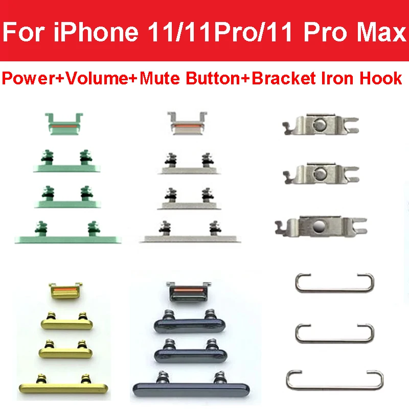 1 set botón de silencio de volumen de alimentación + gancho de hierro de soporte para iPhone 11 Pro tecla lateral de silencio de volumen de potencia