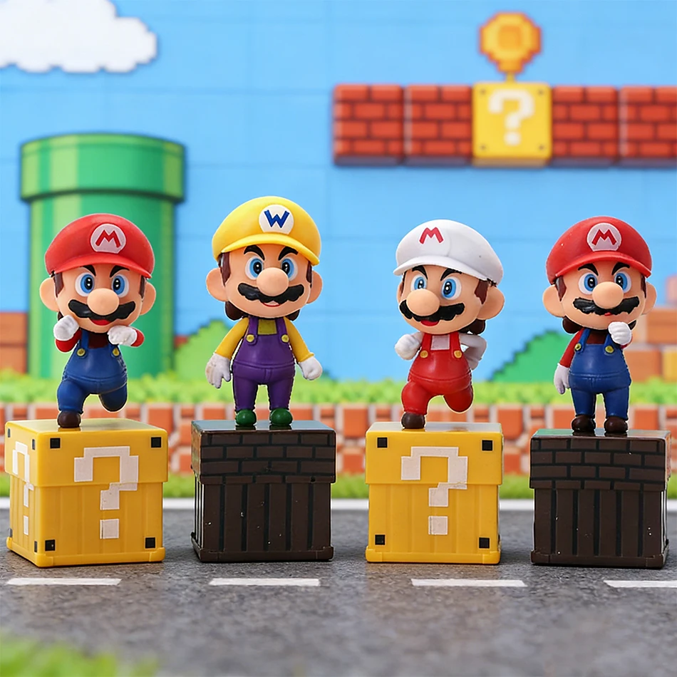 

Набор из 4 фигурок Супер Марио: модель-кукла, украшение для торта, автомобильный декор, аниме-атрибутика, мерч по аниме-играм, детская игрушка, подарок