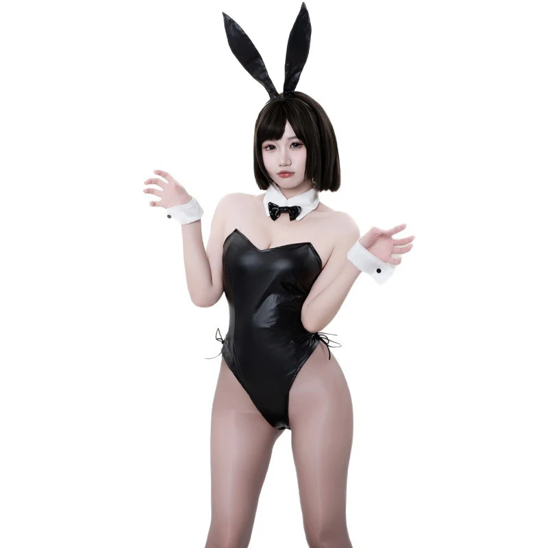 

Erotic Adult Female Cosplay Bunny Girl Patent Leather PU Bodysuit Fetish Sissy Daring Lingerie Cosplay Rabbit Uniform Set
