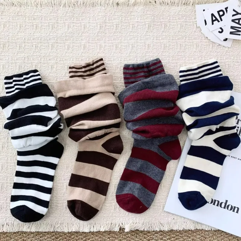 

Длинные носки в полоску в стиле хип-хоп, уникальный двухслойный дизайн, теплые осенне-зимние хлопковые чулки на выбор со скрытыми сокровищами