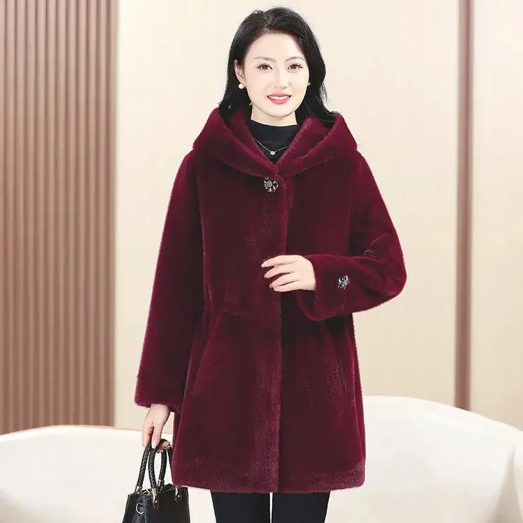 

Winter New Women's Oversized Fur Mink Fur Coat Loose Hooded Warm Mixed Fur Coat