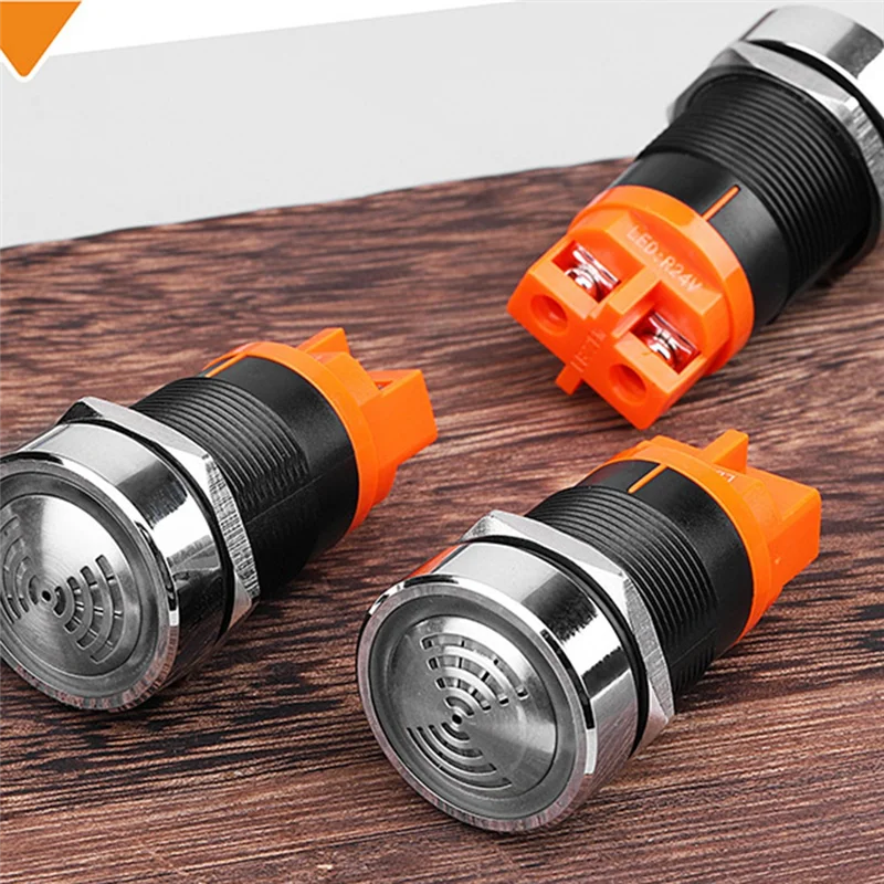 22Mm Red Flashing High Decibel Waterproof IP65 Buzzer Brass Chrome Plating LED Buzzer Intermittent Flash-AS97