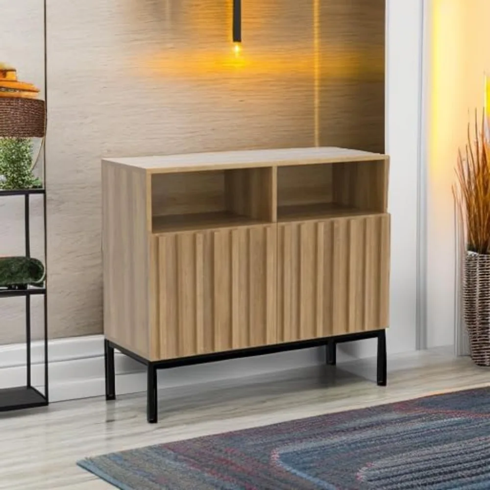 Mueble tipo buffet rústico de estilo industrial, aparador moderno con puerta estriada, consola decorativa ajustable