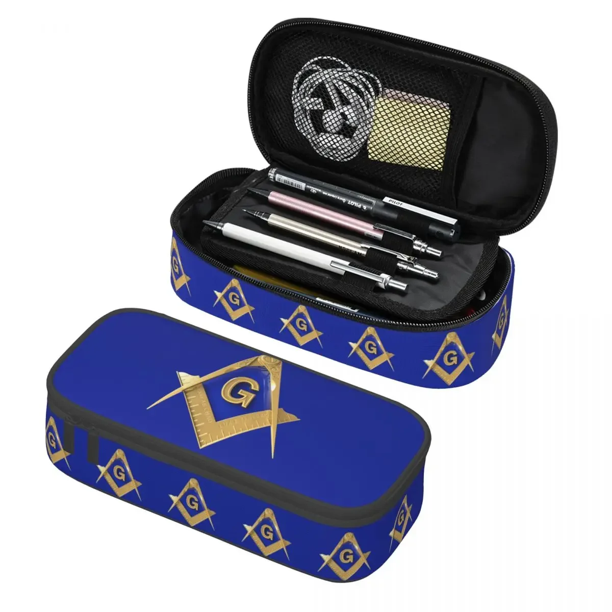 Custom Cute Gold Square Compass Masonic Freemason Pencil Cases for Freemasonry Mason Pencil Pouch School Accessories