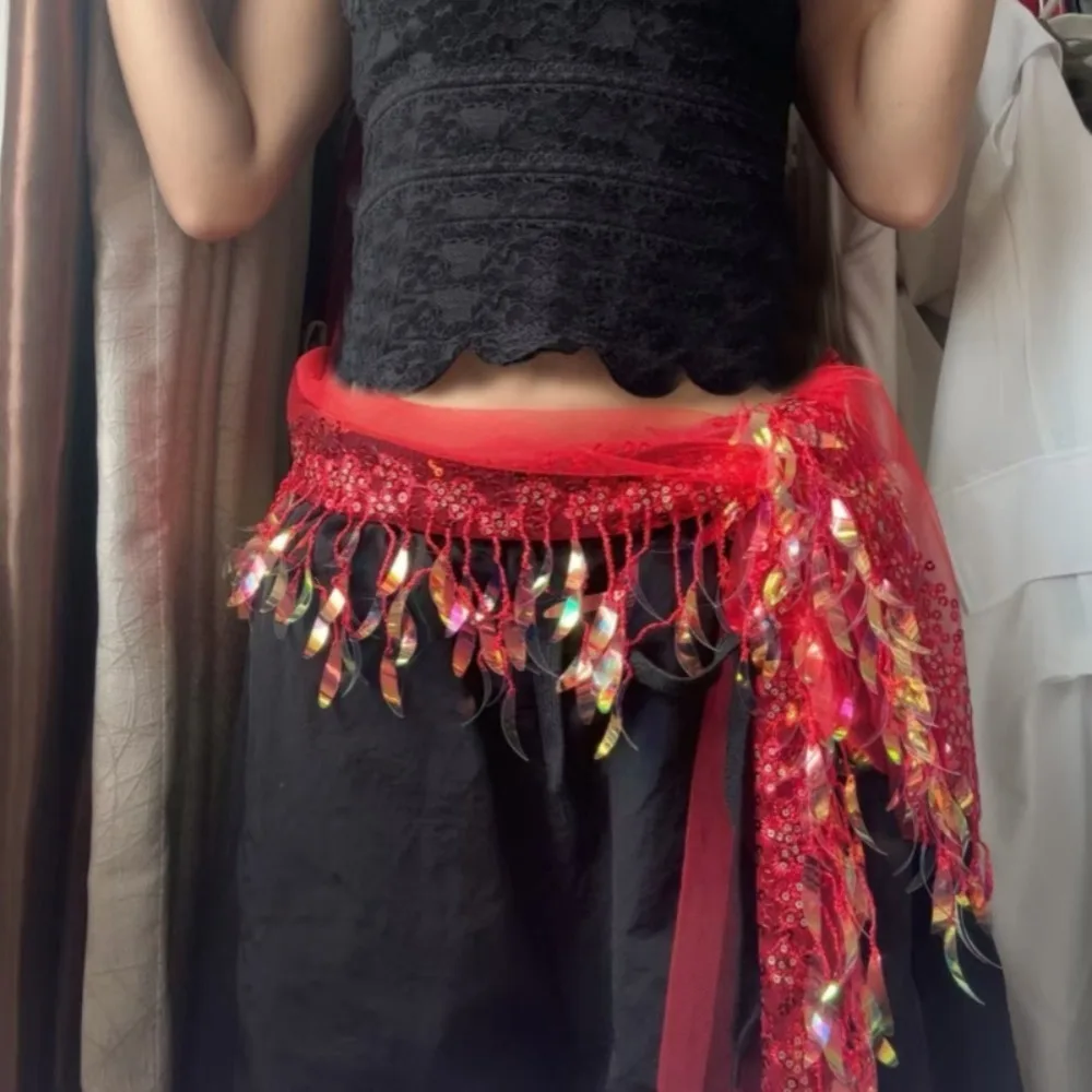 Fashion Jeans Decor Jazz Dance Hip Scarf Y2K Hip-hop Tassels Belt Triangular Scarf Shirt Extender Sequin Waistband Streetwear