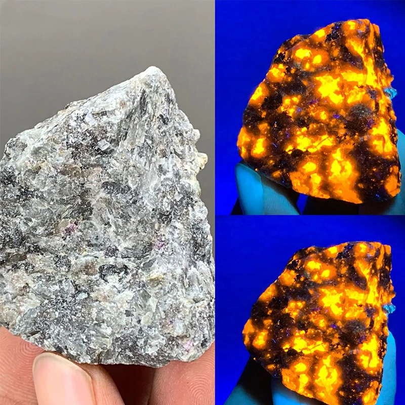 1PC Flame's Stone Syenite Containing Fluorescent Sodalite Mineral Lava Slurry Can Be Seen In The Ultraviolet Light Irradiation