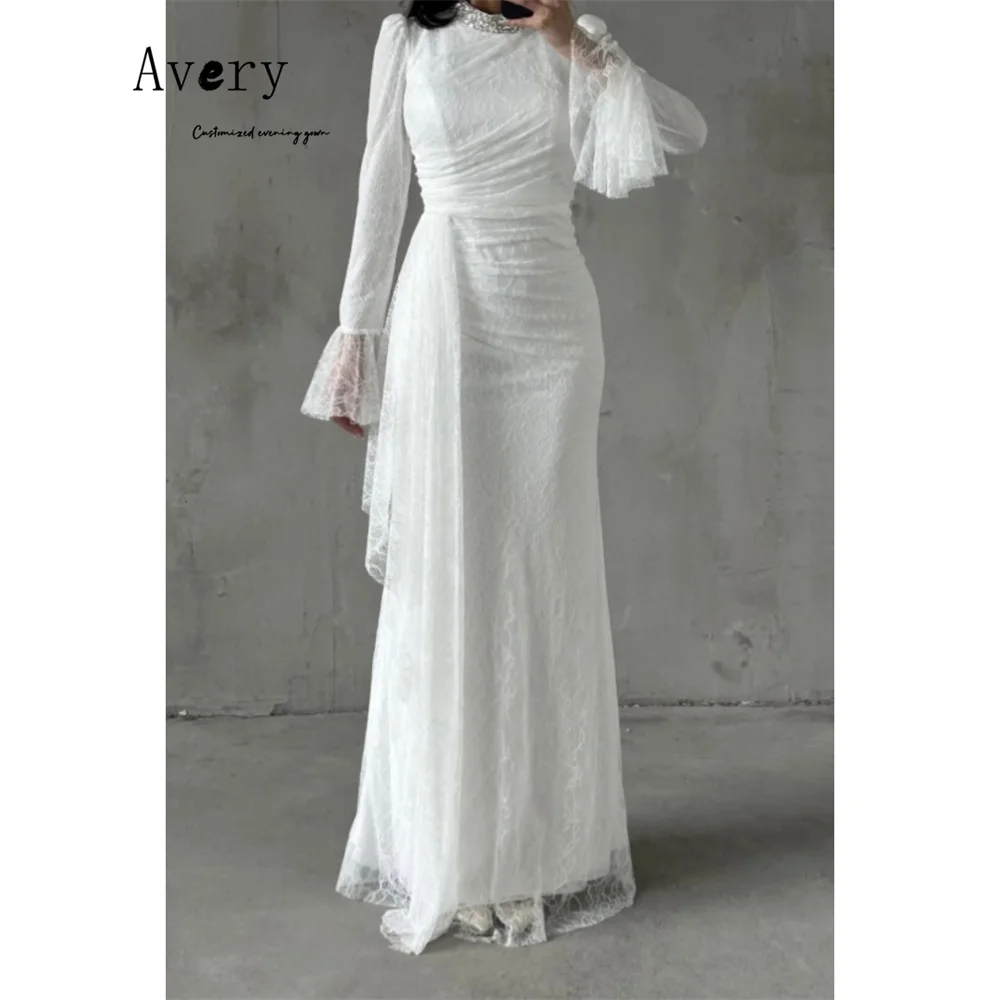 

Avery Custom White Lace Long Sleeve Fishtail Party Dress Woman Dresses for Wedding Party Women's Prom Dress 2026 Evening Gown