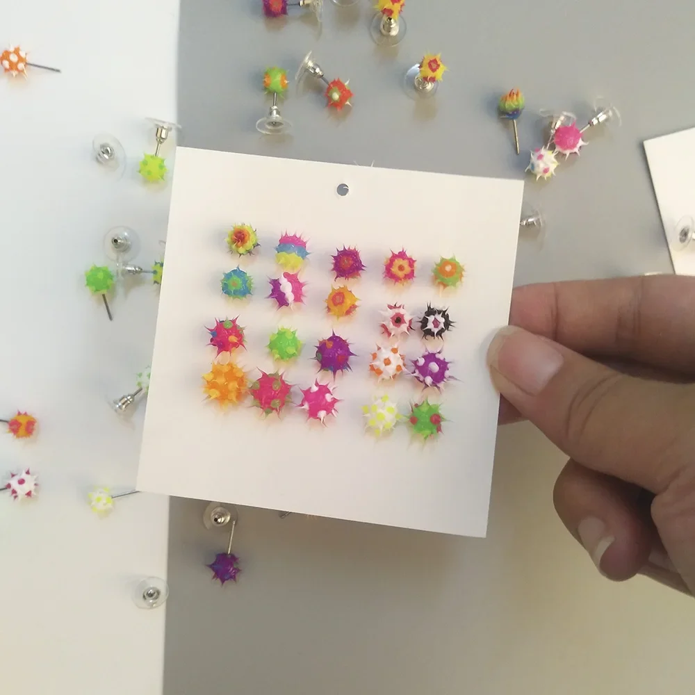 32 Patterns Japanese Korean Style Colorful Silicone Ball Earrings For Girls Teens Childlike Piercing Earrings Stud Children Gift