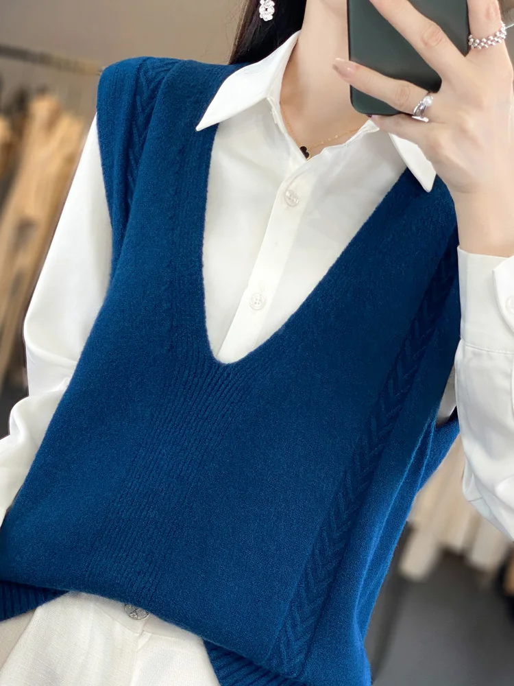 Oversize New Arrivals Wool Sleeveless Vest For Women Knitted Sweater Vest High Elasticity Loose Fitting Clothes Female Waistcoat