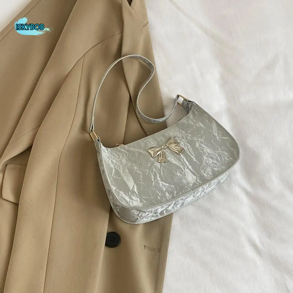 

Fashionable Korean Bowknot Armpit Bag Solid Color Y2k Bow Underarm Bag Sweet Pu Leather Women's Handbag Female