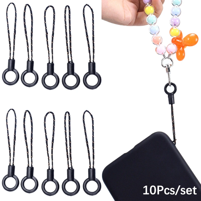 

10Pcs Mini Round Anti Loss Phone Lanyard Keychain Loop Silicone Strap with Charm Holder for Cell Phone Camera Case Decorative