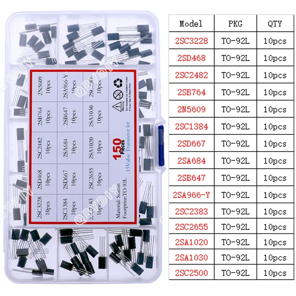 TO-92 TO-92L TO-126 TO-220 Series Mosfet Triode Thyristor PNP NPN Transistor Assortment Kit Box