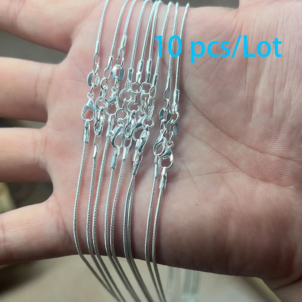 10pcs wholesale silver color 1MM snake chain necklace for women man 16-30inches fashion party wedding Jewelry gifts