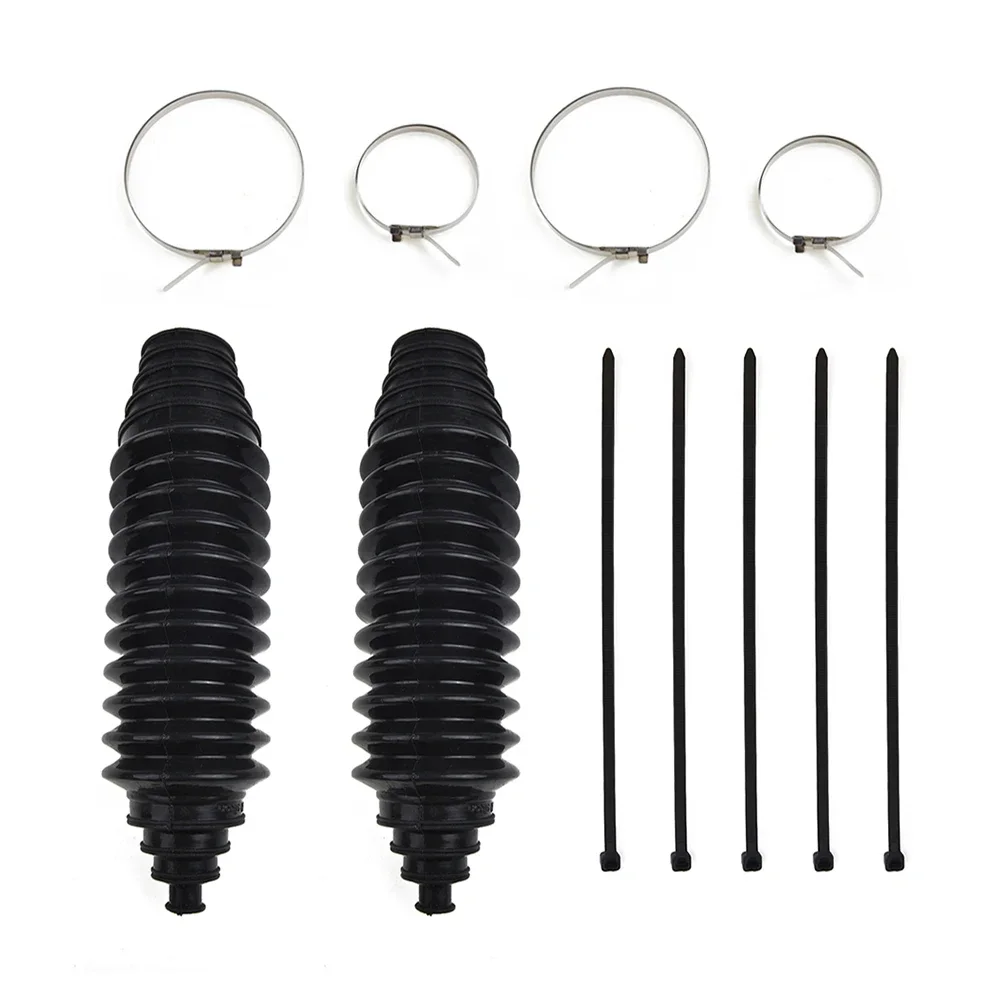 Black Silicone + Metal 23x6 Cm (9.06x2.36 Inches) 2 * Gaiter Pinion Boots (Long)  6 *Cable Ties  2 Sets Of Clamps