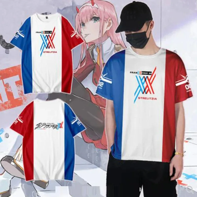 

Querida no franxx impressão 3d t-shirts das mulheres dos homens verão bonito moda casual t camisa dos desenhos animados anime