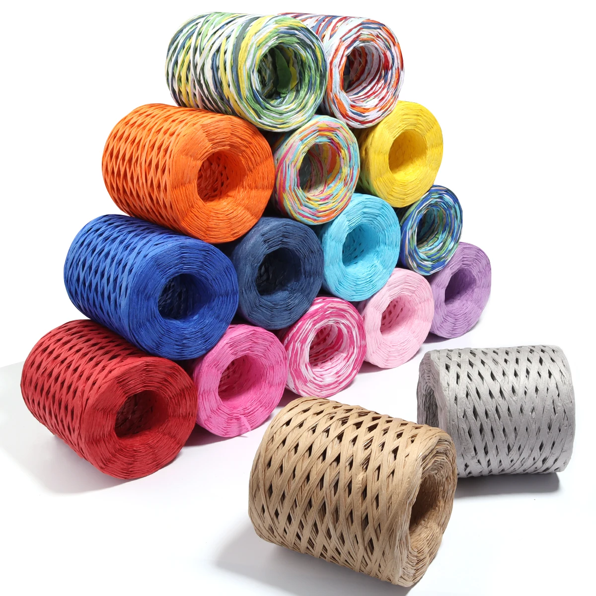 200m/roll Natural Raffia Straw Yarn Colorful Raffia Paper Ribbon Yarn Knitted Crocheting Rope For DIY Crafts Wrapping Decoration