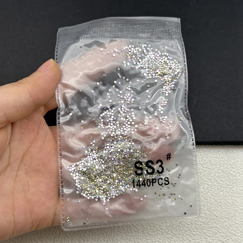 1440 Stück/Beutel AB/Klare Runde Mini-Nageldiamanten SS3-SS20 (1,3-4mm) Flache Rückseite Nicht-Hotfix Nagelkristalle Klare AB Maniküre-Glassteine