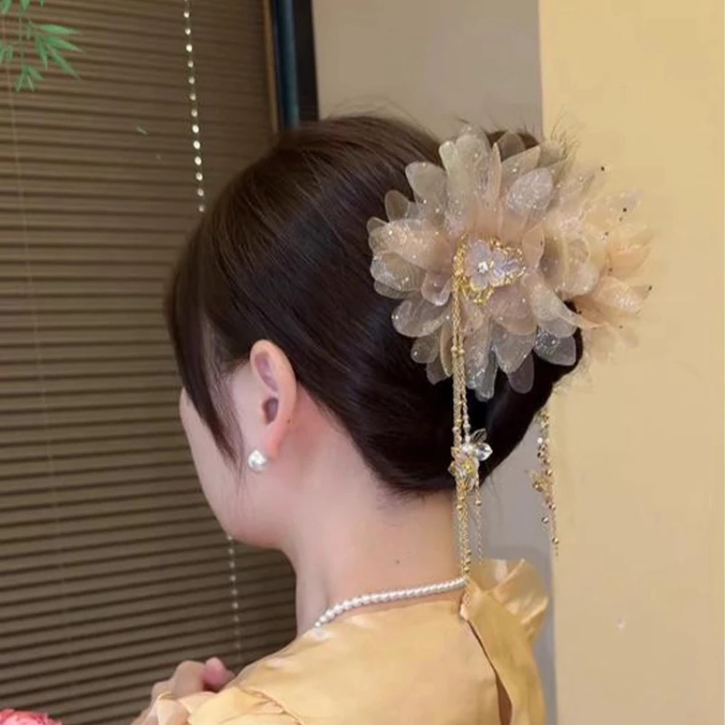 

Female 2026 New Headwear Women Girls Hair Styling Tools Tassel Butterfly Mesh Flower Hair Claw Popular Hair Clip Hairpins