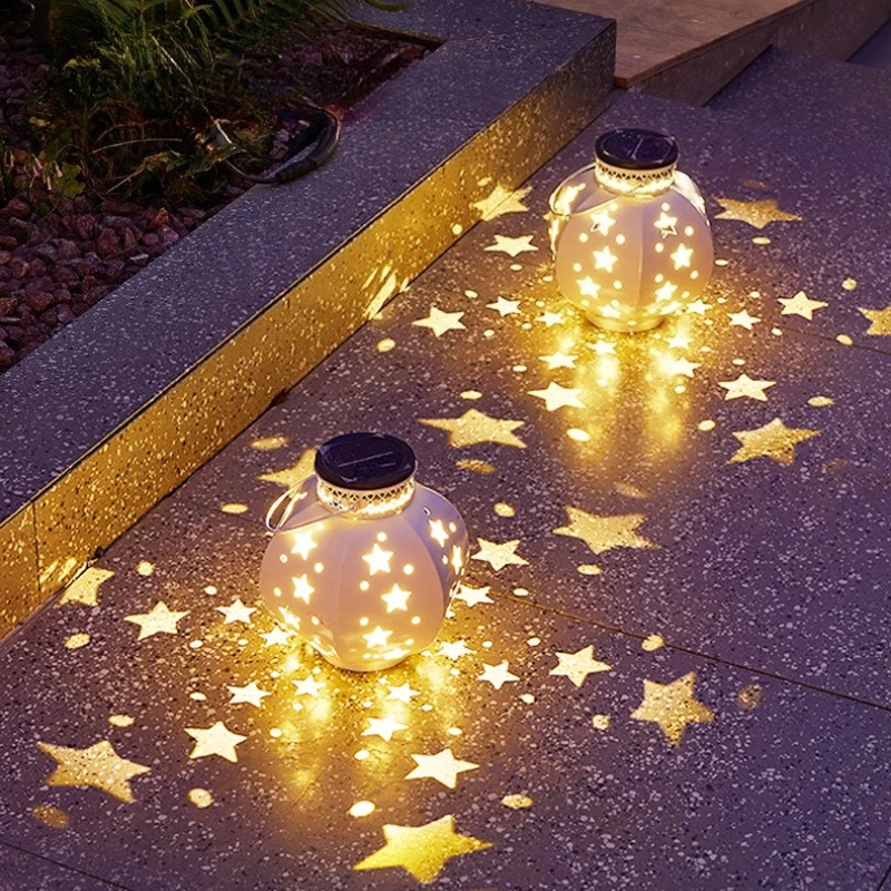 

New Retro Solar Star Lantern, LED Hanging Garden Light with Star Shadow Projection, Waterproof for Outdoor Patio Decor