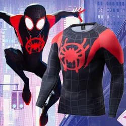 Miniso Parallel Universe Spider-Man Same Clothes Long Sleeve Kids T-shirt Movie Peripheral Cosplay Costume Quick Dry Tight