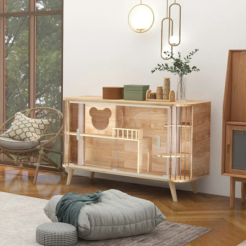 

Luxury Solid Wood Cat Villa Nest Bed Wooden Pet Cage Cat Showcase Cattery Cat House