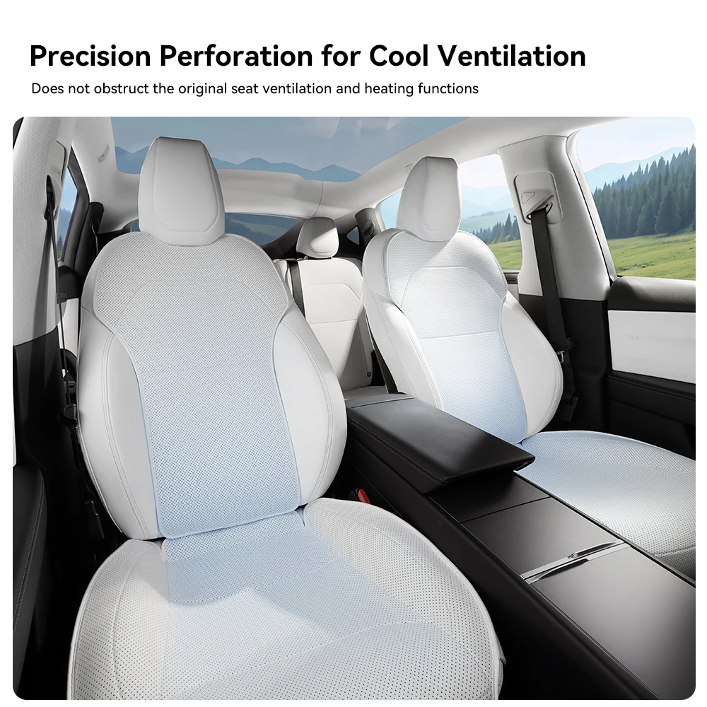 YZ For Tesla Model Y YL Juniper 2025+ PU Leather Seat Cushion Full Set Ventilated Breathable Split Front & Rear Seats All Season