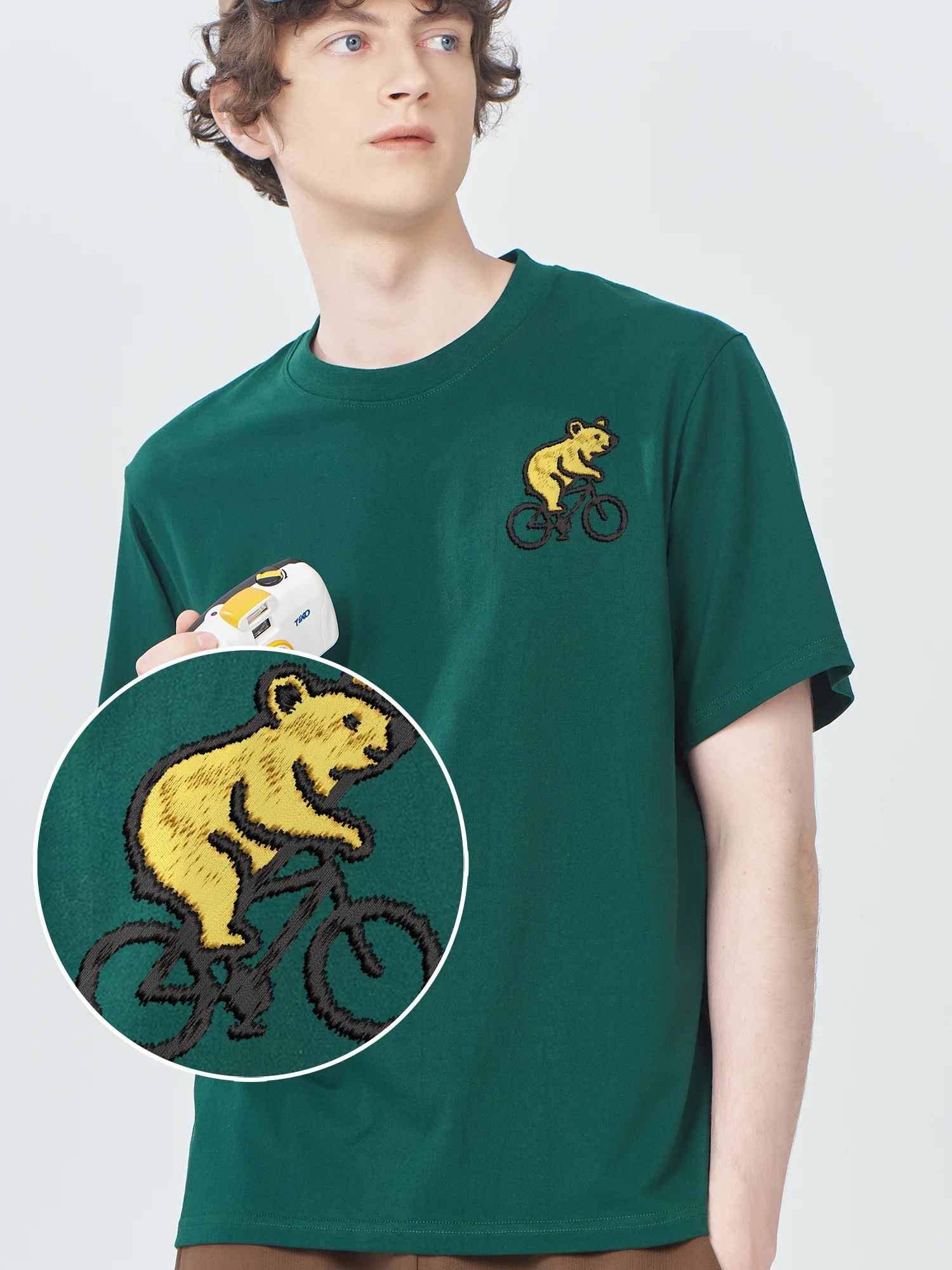 

Kawaii Bear By Bike Embroidered Tees Oversized New In Tops And T-Shirts Cotton Camiseta Embroidery Clothes Best Gifts