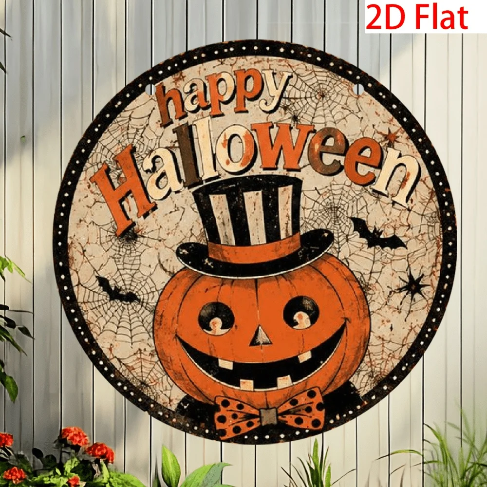 2D Flat Grinning Gentleman Black Cat Happy for Halloween Metal Plaque Design, Easy to Hang Outdoor Wall Decor, Fits Farm Porch