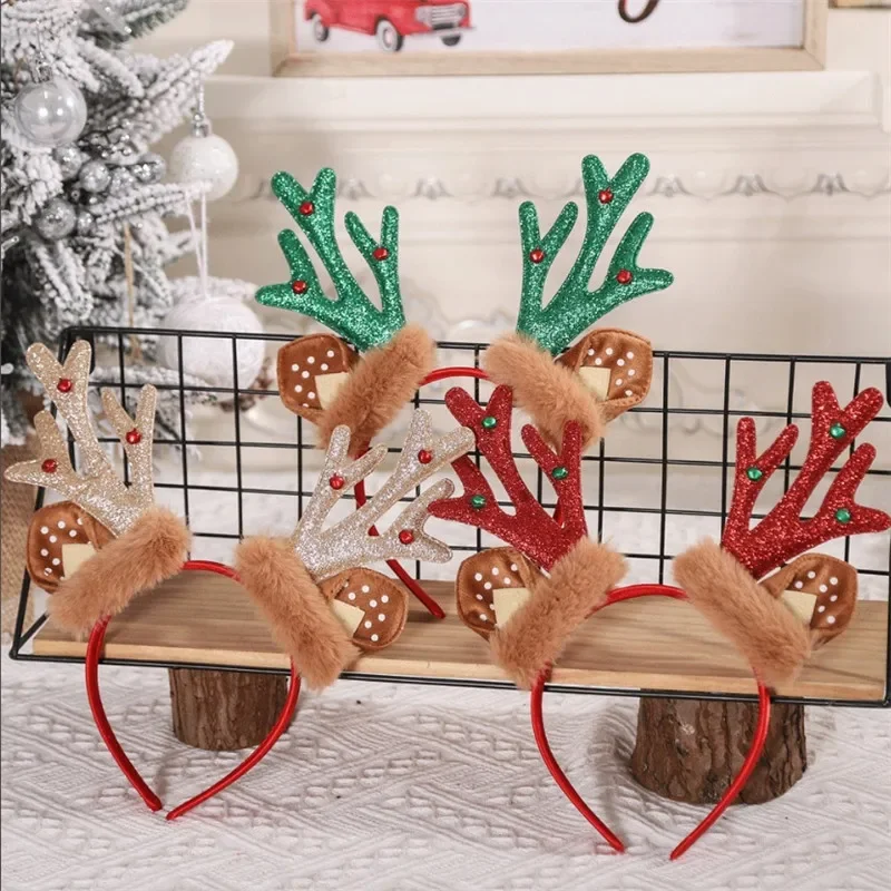 

1pc Creative Christmas Headband Cute Funny Deer Headbands Plush Ears Unique Christmas Antler Headbands Xmas Party Supplies