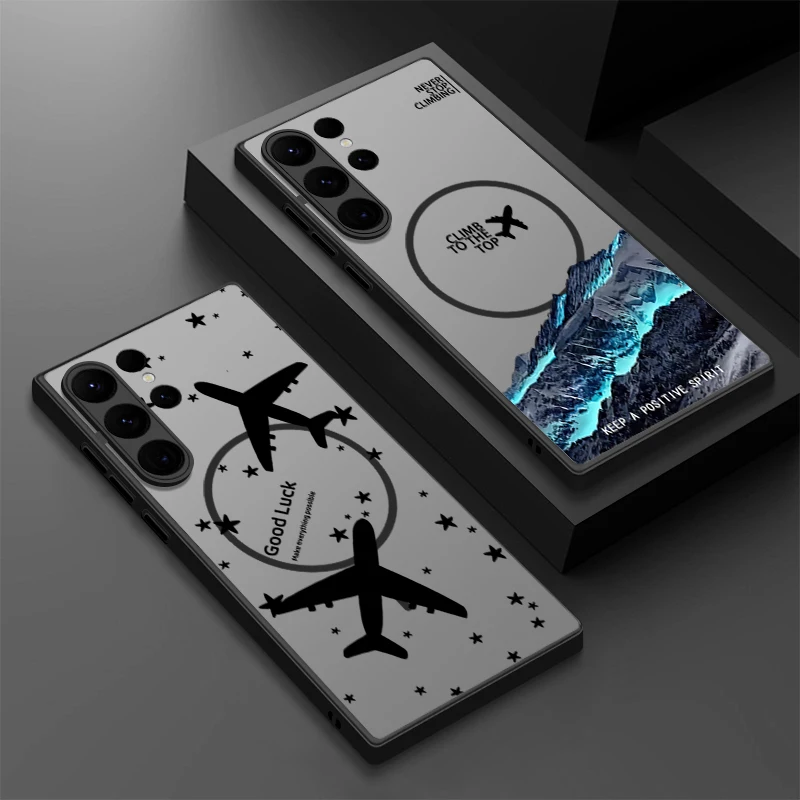 Flugzeuge und verschneite Berge Muster Handyhülle für Samsung Galaxy S25 Edge S24 S23 S22 Ultra S25 S24 FE für MagSafe Harte PC-Hülle