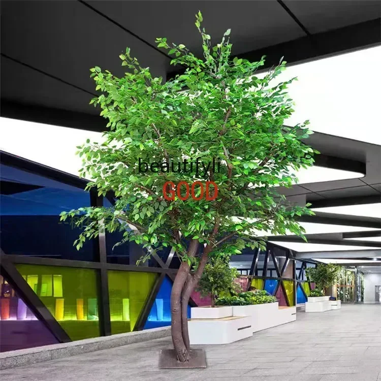 محاكاة شجرة وهمية شجرة بانيان نبات كبير غرفة المعيشة Pachira Macrocarpa صندوق من الخشب الصلب