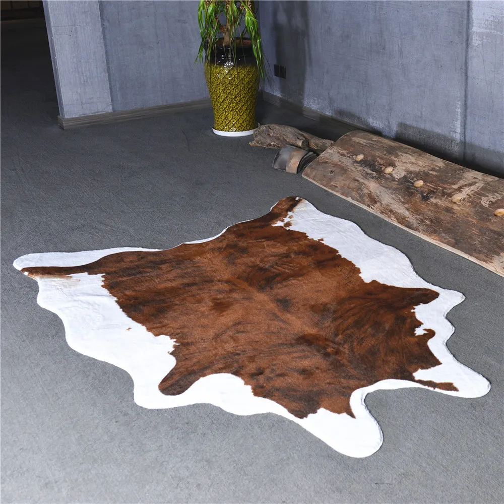 American Style Faux Fur Cowhide Rugs for Living Room Thick Carpets for Bedroom House Decoration Christmas Decor