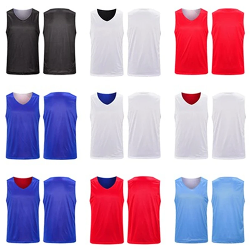 Double Sided Wearable Quick Dry Men Kids Basketball Jersey Uniforms Workout Double-deck Sleevess Sport Shirts