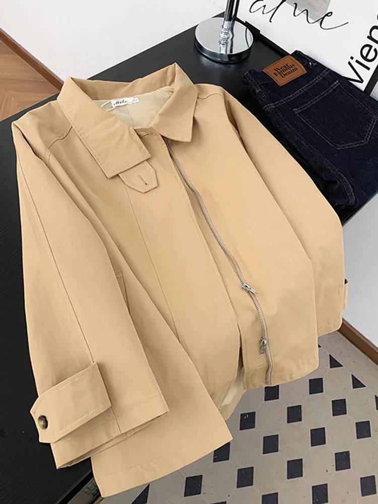 

Briti Sle ort Coat Jaet Women's Spring 2026 Autumn Winter New Small Size Flip Collar Zipper Ladies Outerwear