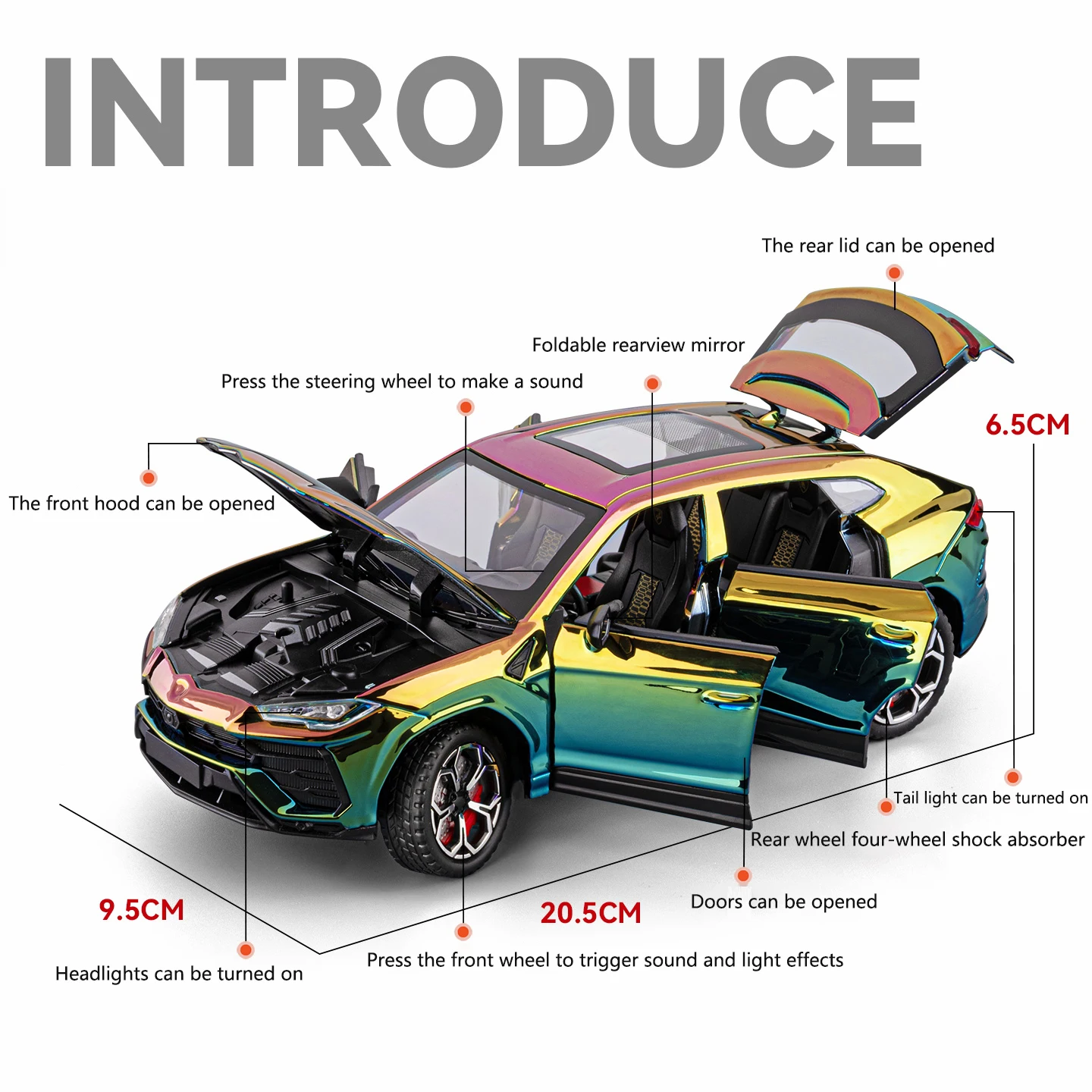 New 1:24 Simulated Lambo Urus Alloy Car Model Sound And Light Pull Back Toy Car Off-Road Vehicle Boys Collection Ornaments Gift