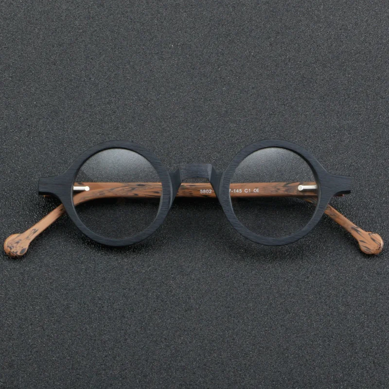 Cubojue Small Round Reading Glasses Male Women Wooden Grain Acetate Eyeglasses Frame Men Clear Anti Blue Light Reflection