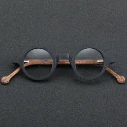 Cubojue Small Round Reading Glasses Male Women Wooden Grain Acetate Eyeglasses Frame Men Clear Anti Blue Light Reflection