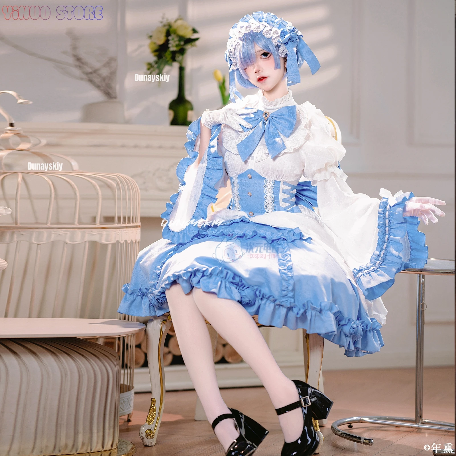 ريم كوسبلاي أنيمي إعادة: زيرو زي حلو أنيق على الطراز القوطي فستان رسمي مجموعة كاملة من ملابس لعب الأدوار لحفلات الهالوين