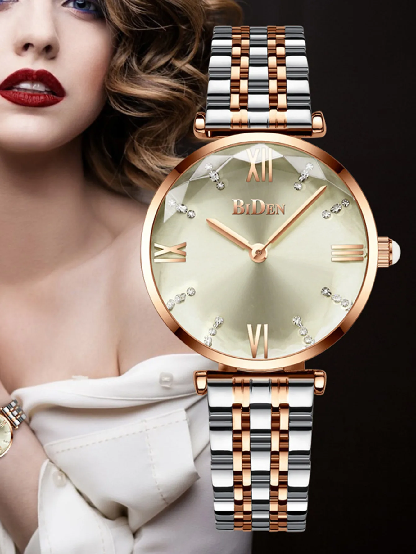 

BIDEN Women's Watch Stainless Steel Strap Waterproof Quartz Watch Elegant and Suitable for Various Occasions Exquisite Watch