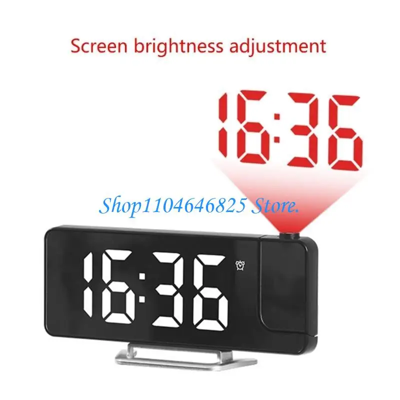 Elegant LED Alarm Clock with Wall Projection, Auto Dimming, Bedroom Desk Decor