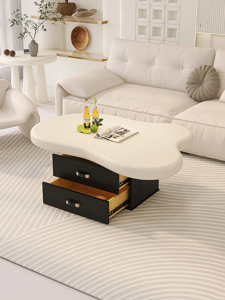 Light French retro cream style cloud coffee table with drawers special-shaped storage small apartment coffee table