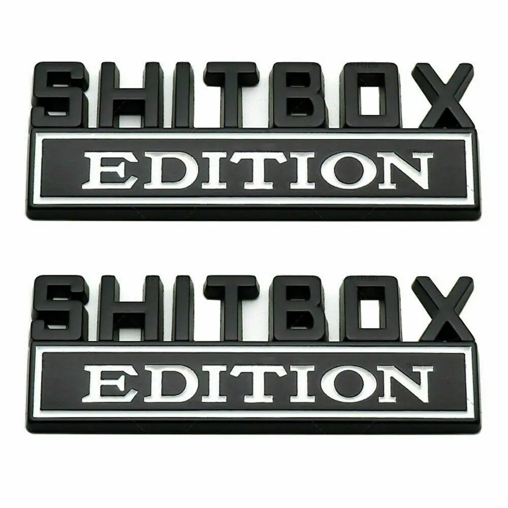 

2x Black White SHITBOX EDITION Emblem Car Fender Body Door Trunk Badge Universal Car Stickers and Decals Decor Accessories