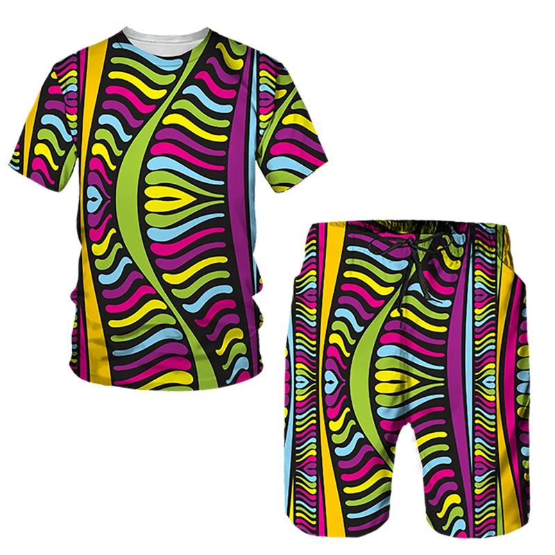 African Ethnic Style Men\'s T-shirt Sets 3D Print Tracksuit T Shirts Shorts 2 Pieces Streetwear Male Oversized Suits Sportswear