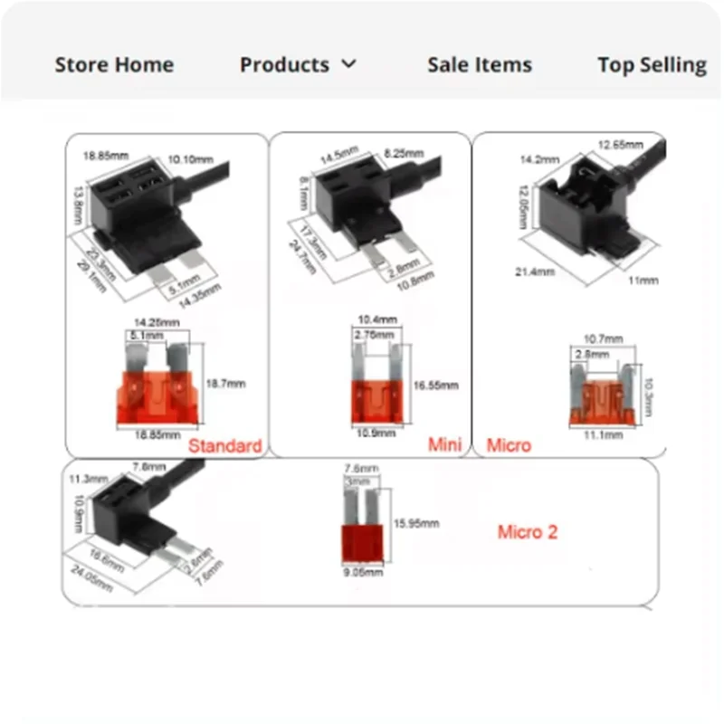 12V MINI SMALL MEDIUM Size Car Fuse Holder Add-a-circuit TAP Adapter with 10A Micro Mini Standard ATM Blade Fuse