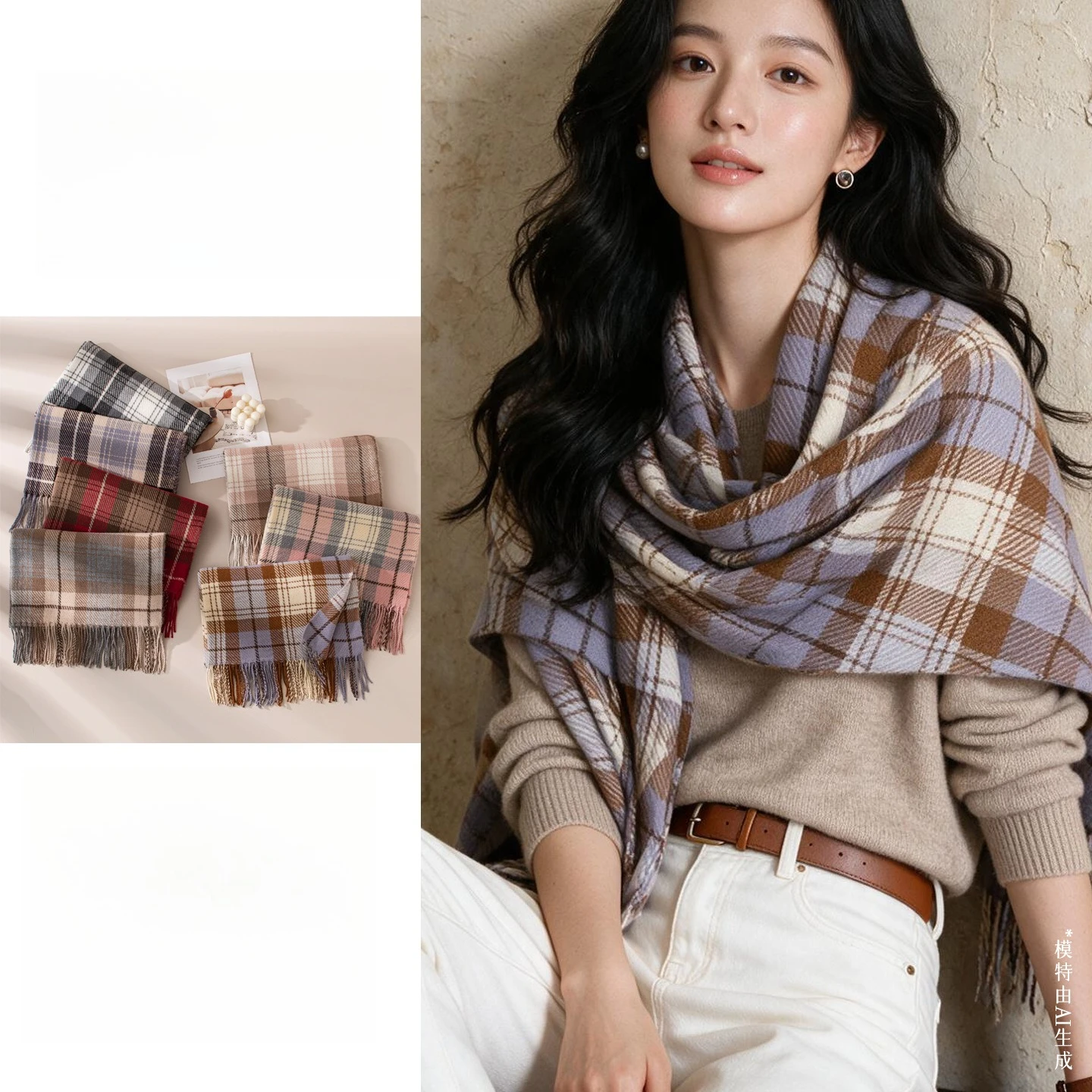 New Winter Women's Imitation Cashmere Scarf Thick British Plaid Fashion Couple Scarf Men's Maillard Retro Warm Shawl