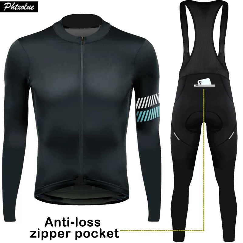 

Phtxolue Men Women Winter Thermal Fleece Long Sleeve Cycling Set Anti-Loss Zipper Pocket Mountain Bike Clothing Bicycle Jerseys