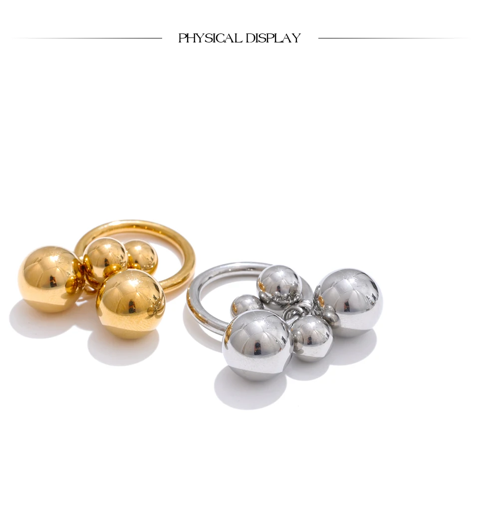 Yhpup # Edelstahl-Perlen, Kugel, handgefertigter Ring, rostfrei, 18 Karat PVD-beschichtet, personalisierter, trendiger Charm-Fingerschmuck 2025 – Detail 10