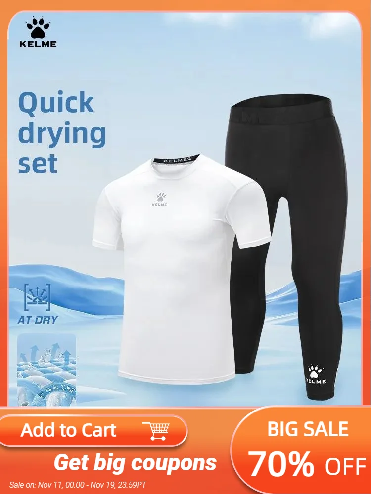 

Kelme Tight Sports Suit Men's Breathable Quick Drying T-shirt Basketball Captcha Pants Outdoor Running Tight Training Suit